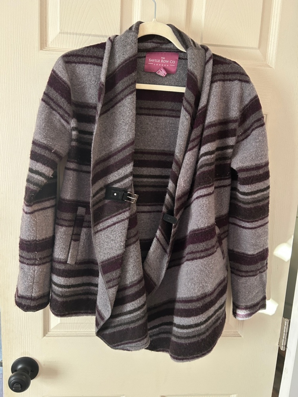 Savile Row Co. Women's Open Front Plaid Wool-Blend Coatigan - Gray & Plum